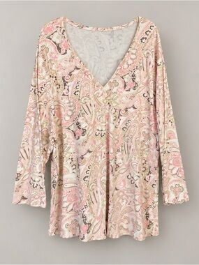 Women’s Pink Paisley V-Neck Sleep Top